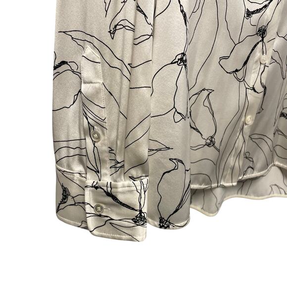 St. John Ivory Black Floral Print Silk Blend Long Sleeve Button Up Womens 18 - Picture 2 of 8